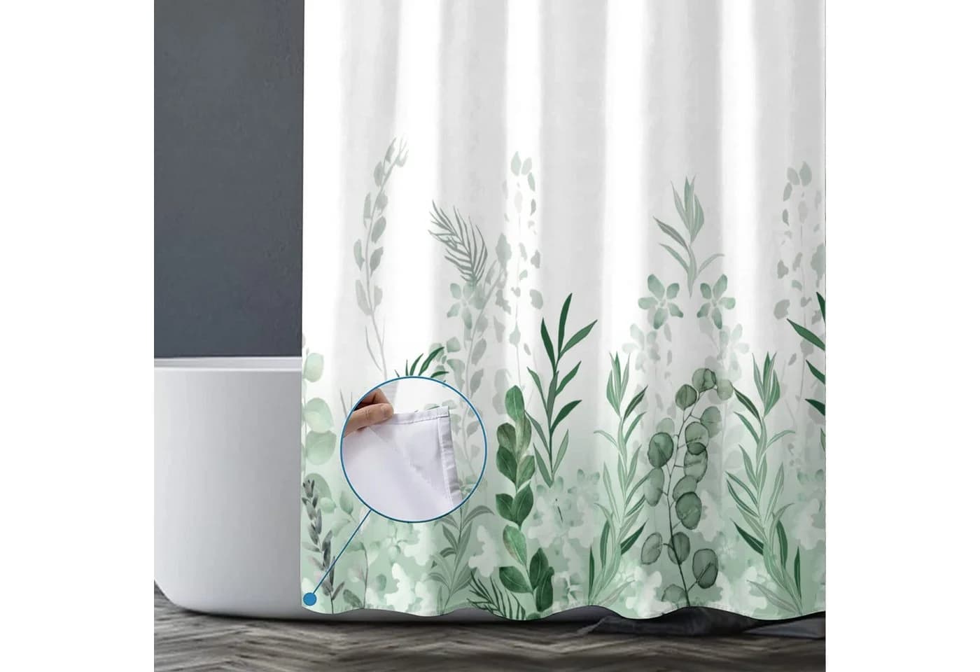 M&W DAS DESIGN Duschvorhang 180x200 Grün Blättermotiv