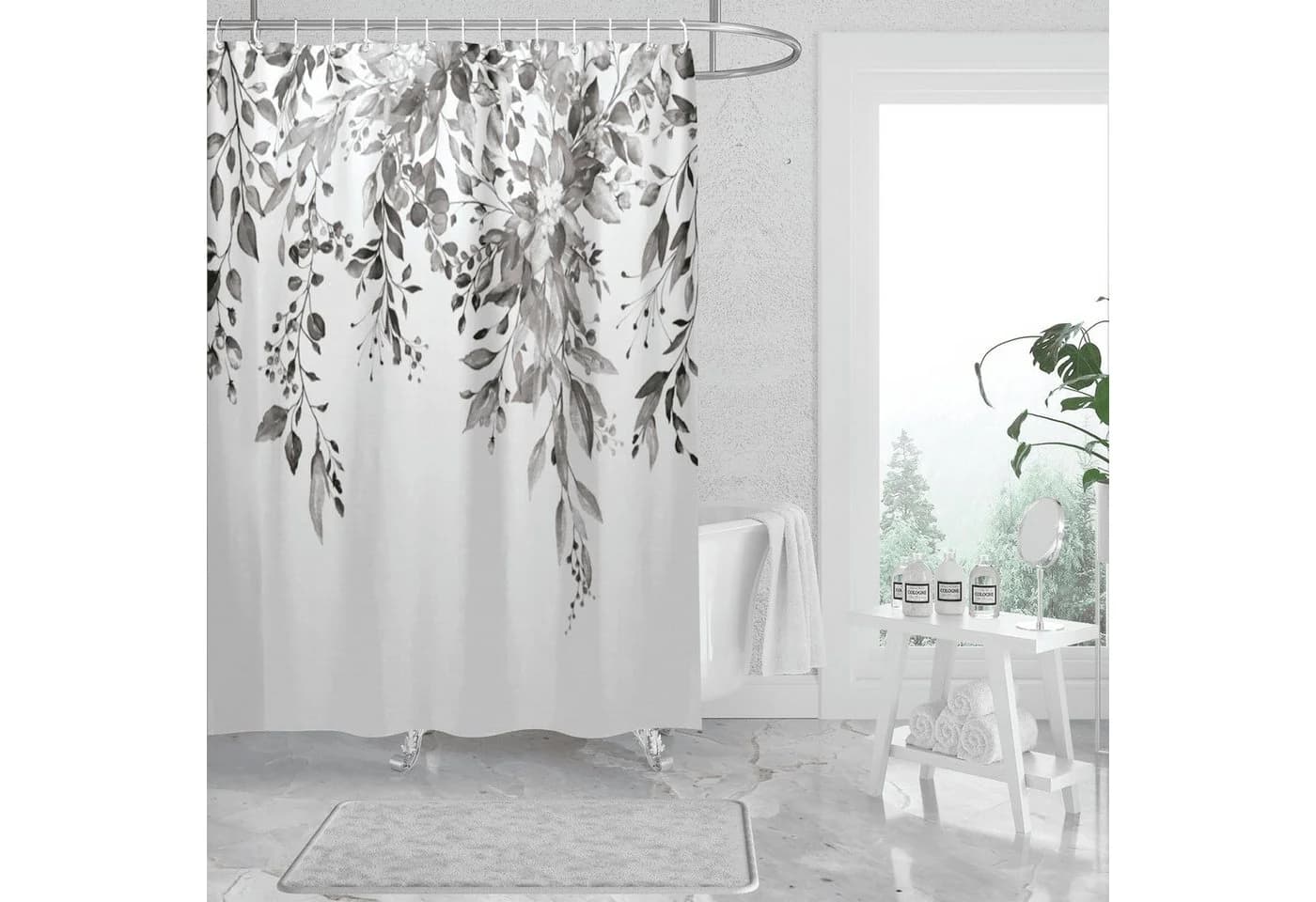 M&W DAS DESIGN Duschvorhang Pflanzenmuster Schwarz-Weiß - Bild 5