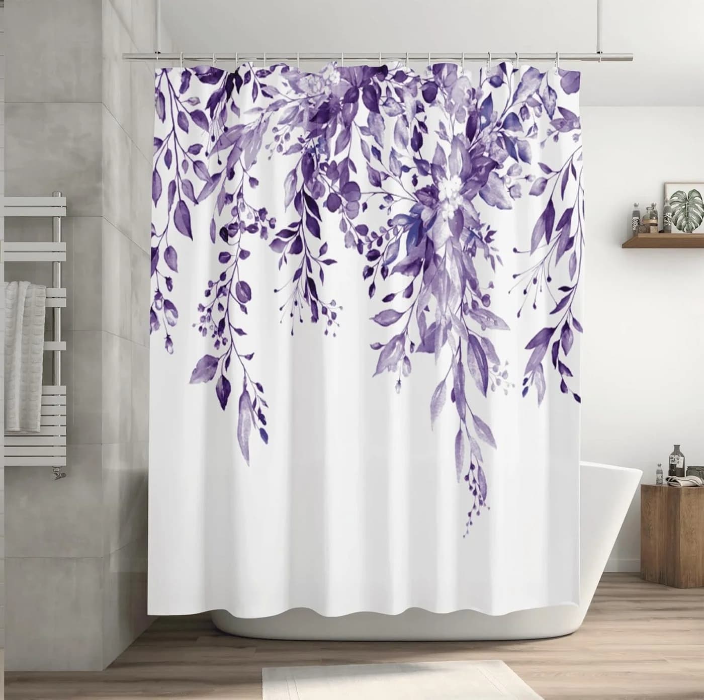 M&W DAS DESIGN Duschvorhang 180x200 cm Weiß/Violett Pflanzenmuster