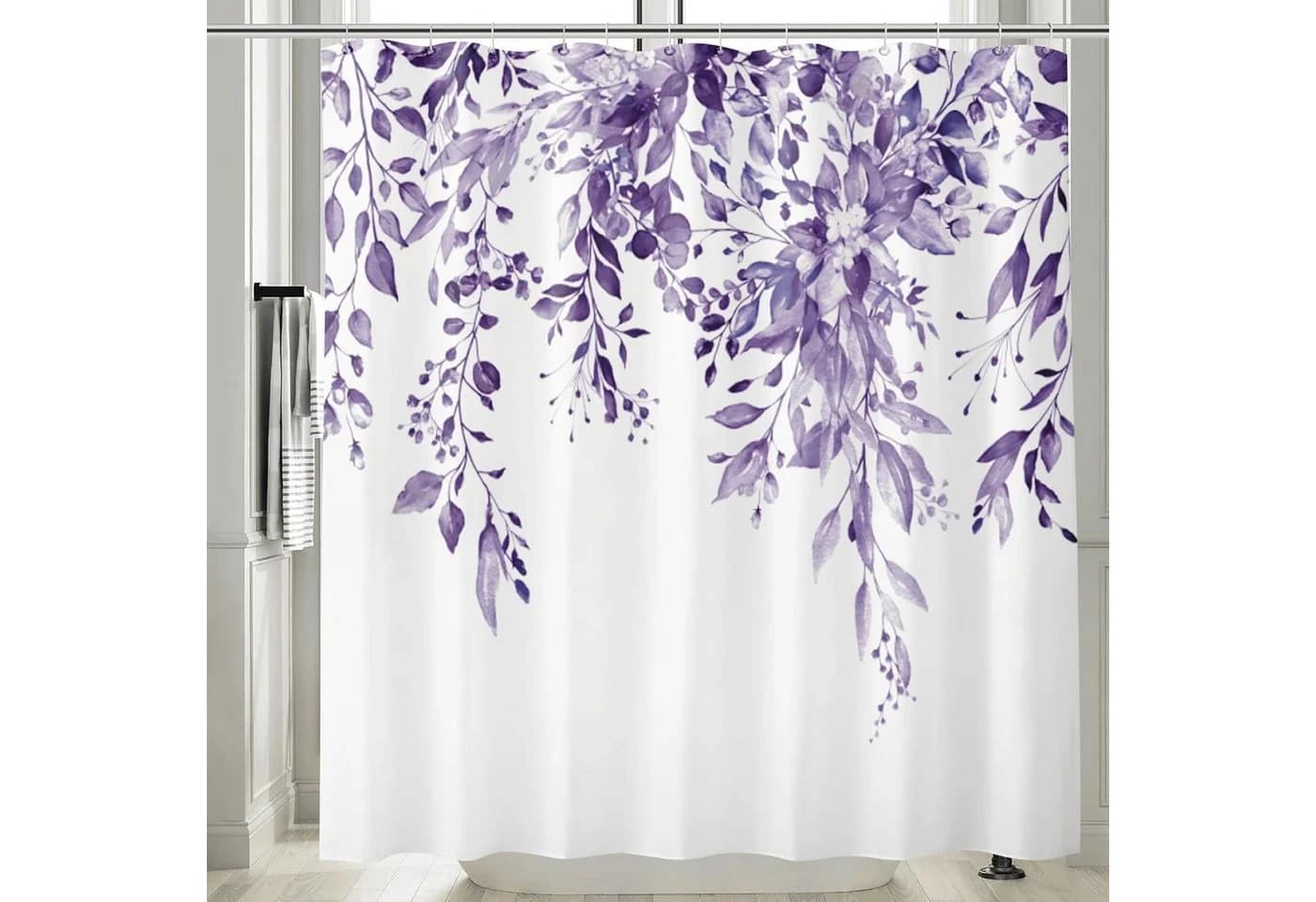 M&W DAS DESIGN Duschvorhang 180x200 cm Weiß/Violett Pflanzenmuster - Bild 2