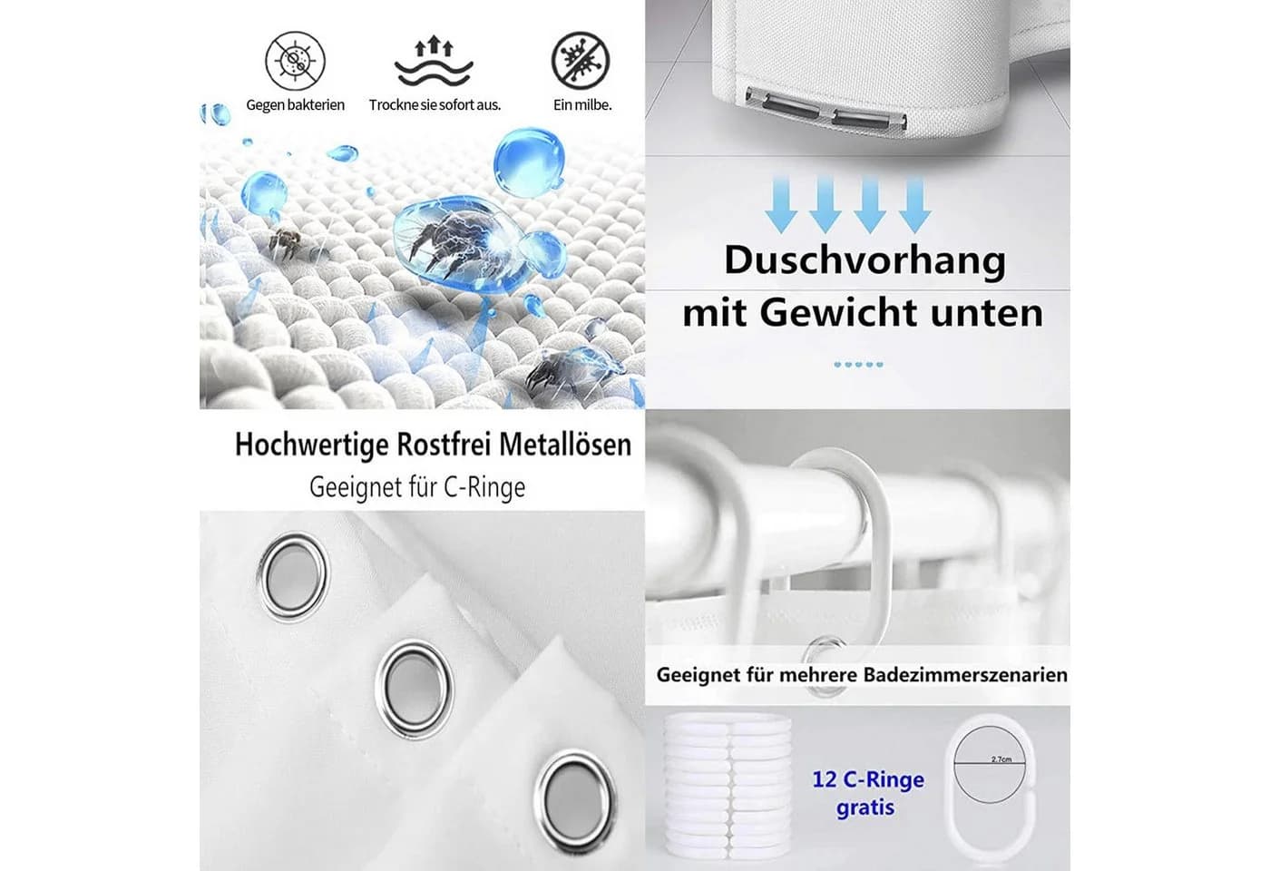 M&W DAS DESIGN Duschvorhang 180x200 cm Bunt Anti-Schimmel
