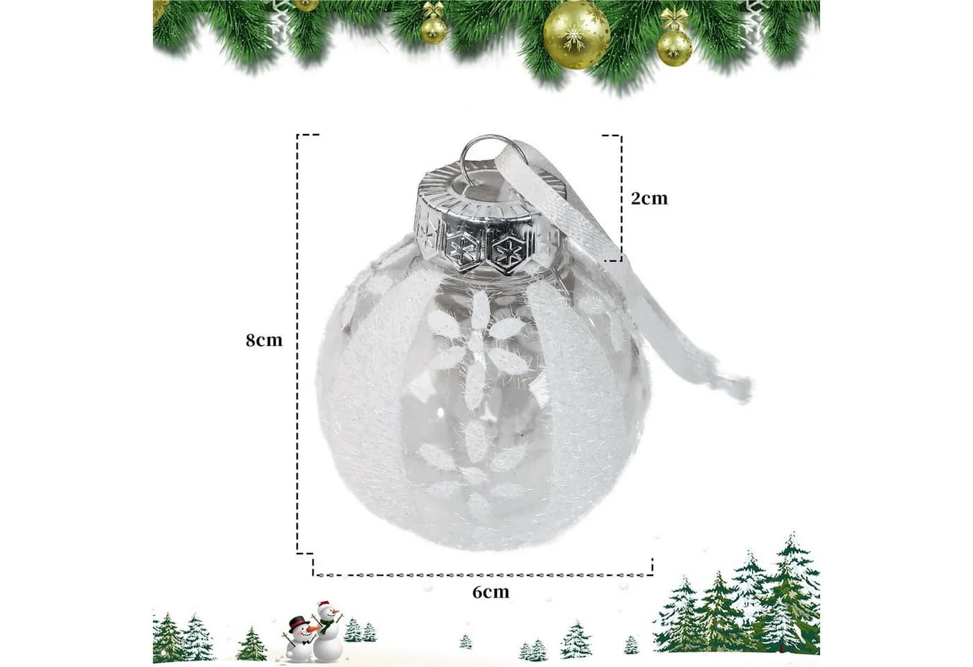 M&W DAS DESIGN Weihnachtsbaumkugel 8cm Weiß mit Silberstreifen