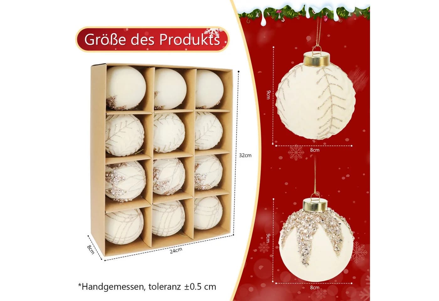 M&W DAS DESIGN Weihnachtsbaumkugel Christbaumschmuck Outdoor 8CM