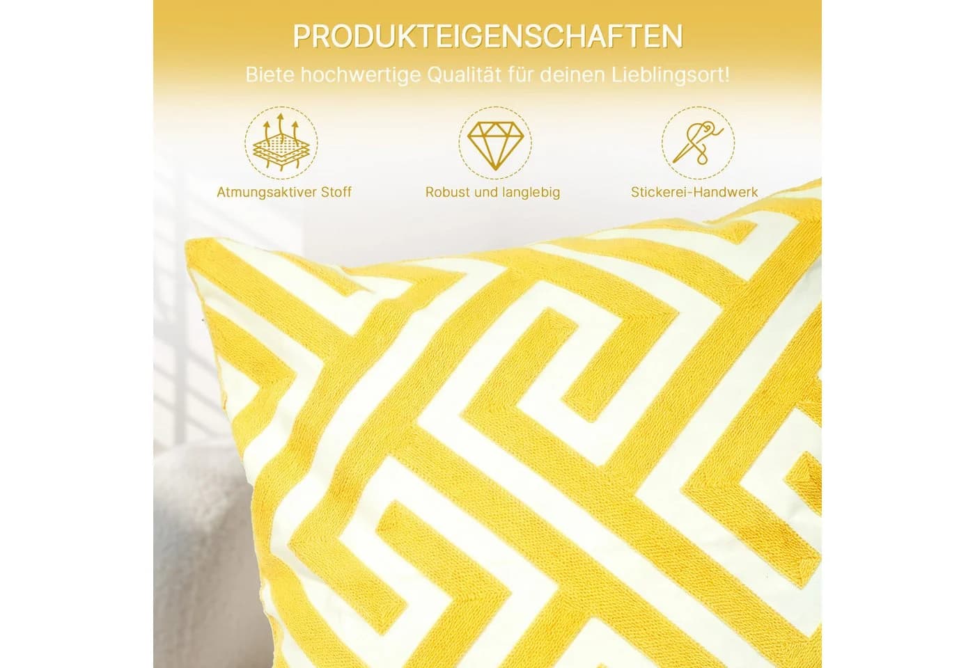 M&W DAS DESIGN Kissenbezug 45x45cm 2er Gelb 3D-Geometrie-Stickerei - Bild 4