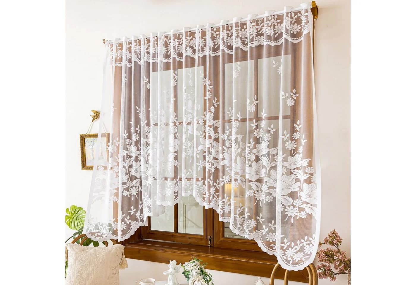 M&W DAS DESIGN Moderne Kurzgardinen mit floraler Spitzenstickerei - Bild 2
