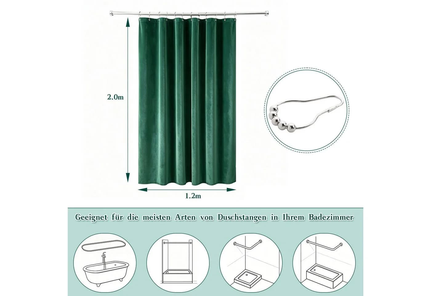 M&W DAS DESIGN Duschvorhang Grün Anti Schimmel Waschbar