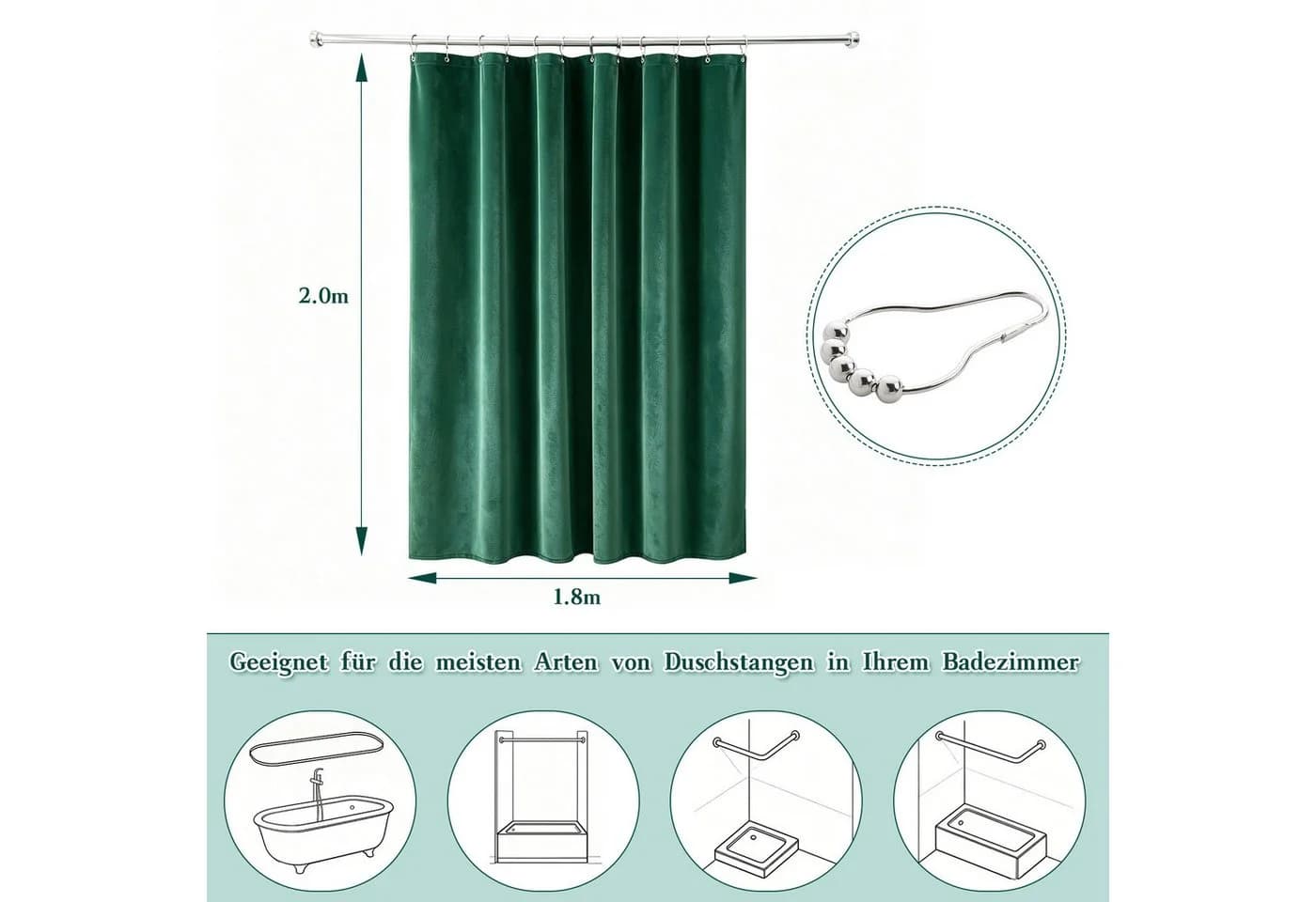M&W DAS DESIGN Duschvorhang Grün Anti Schimmel Waschbar - Bild 3