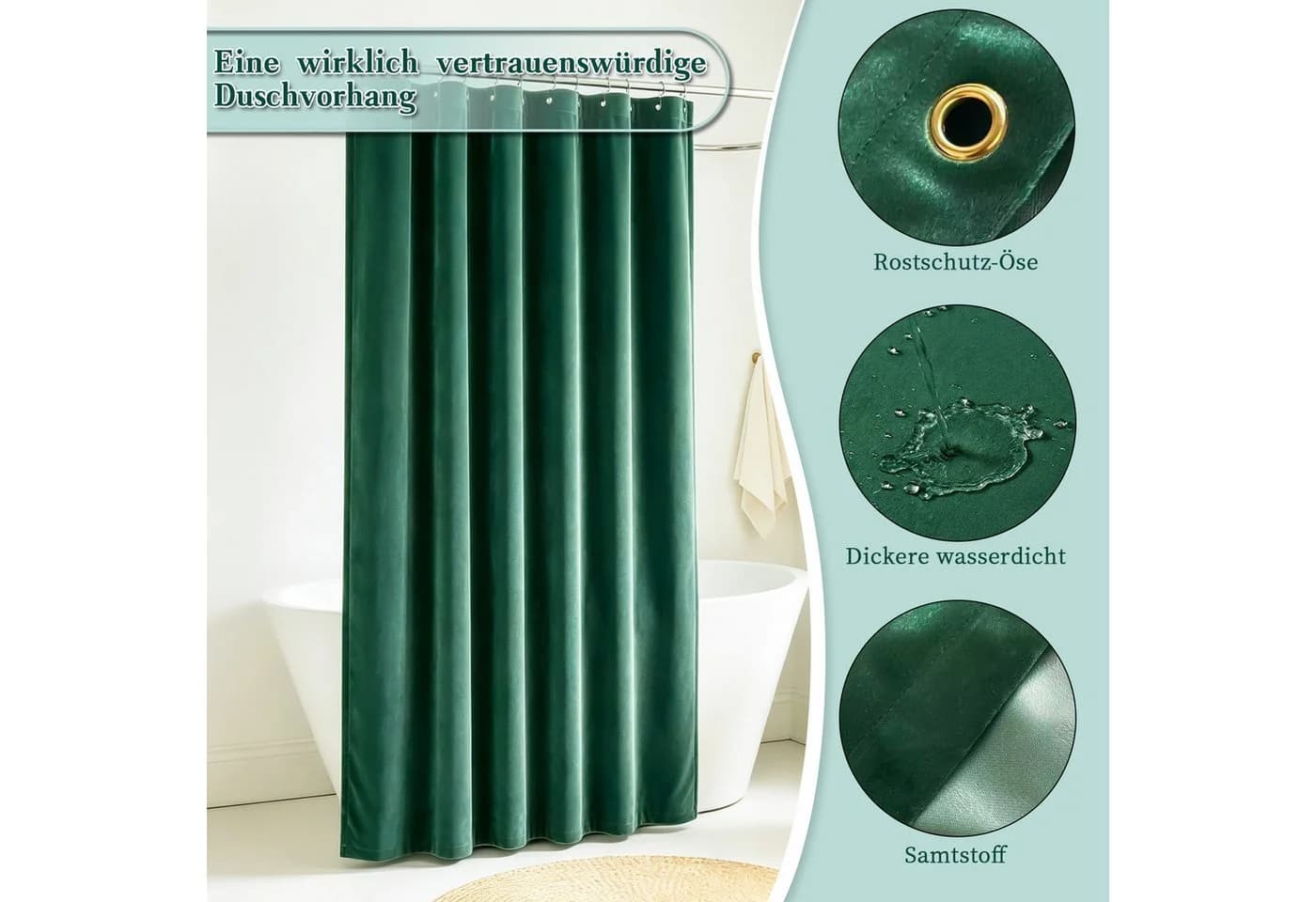 M&W DAS DESIGN Duschvorhang Grün Anti Schimmel Waschbar - Bild 5