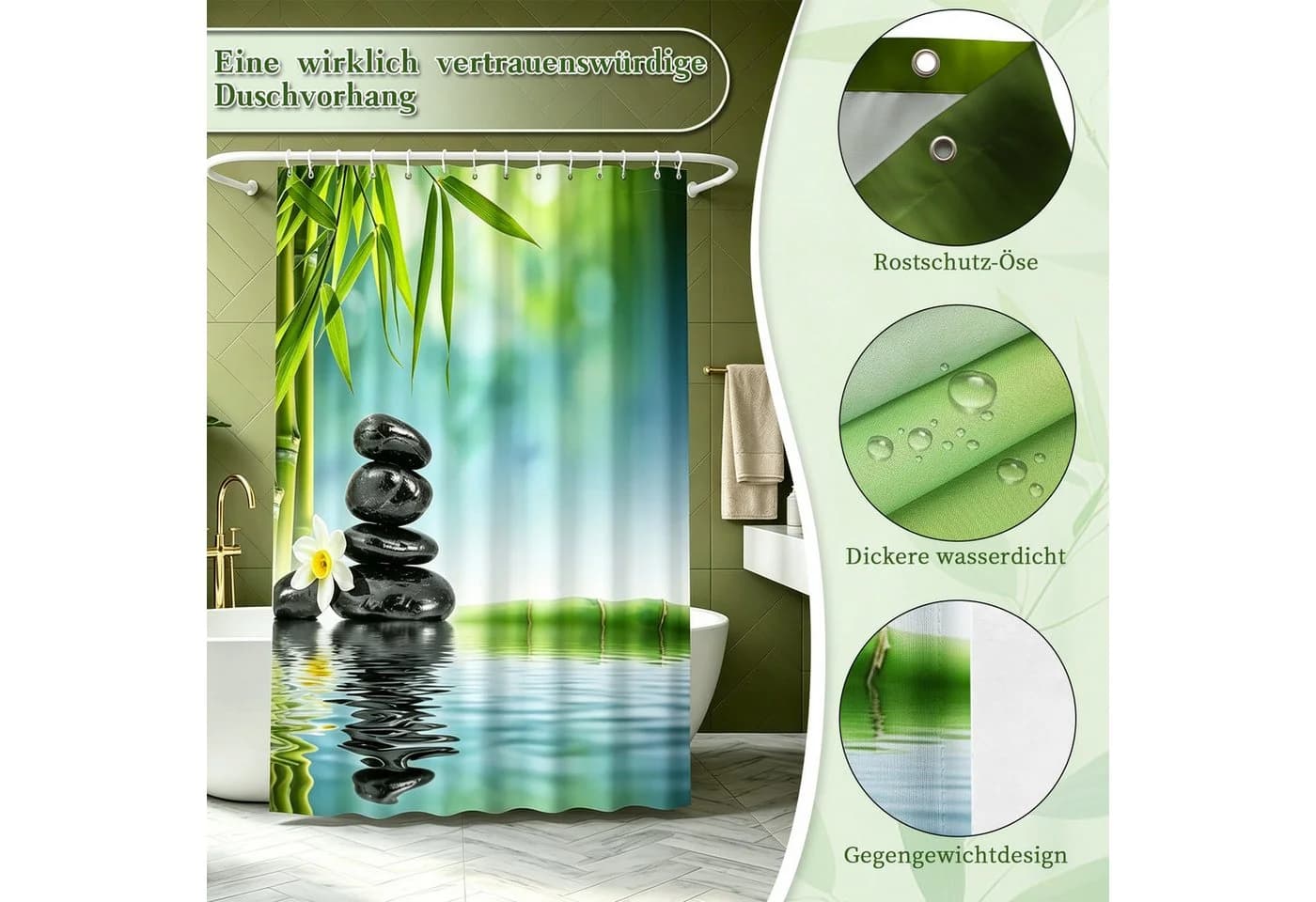 M&W DAS DESIGN Duschvorhang Grün Anti Schimmel Mit Gewicht - Bild 4