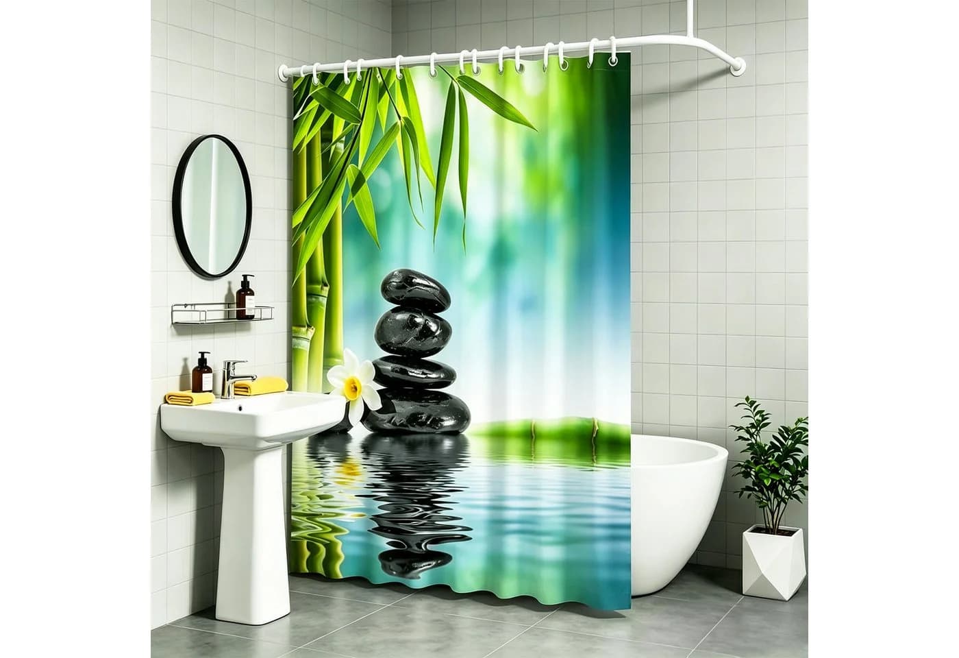 M&W DAS DESIGN Duschvorhang Grün Anti Schimmel Mit Gewicht - Bild 5