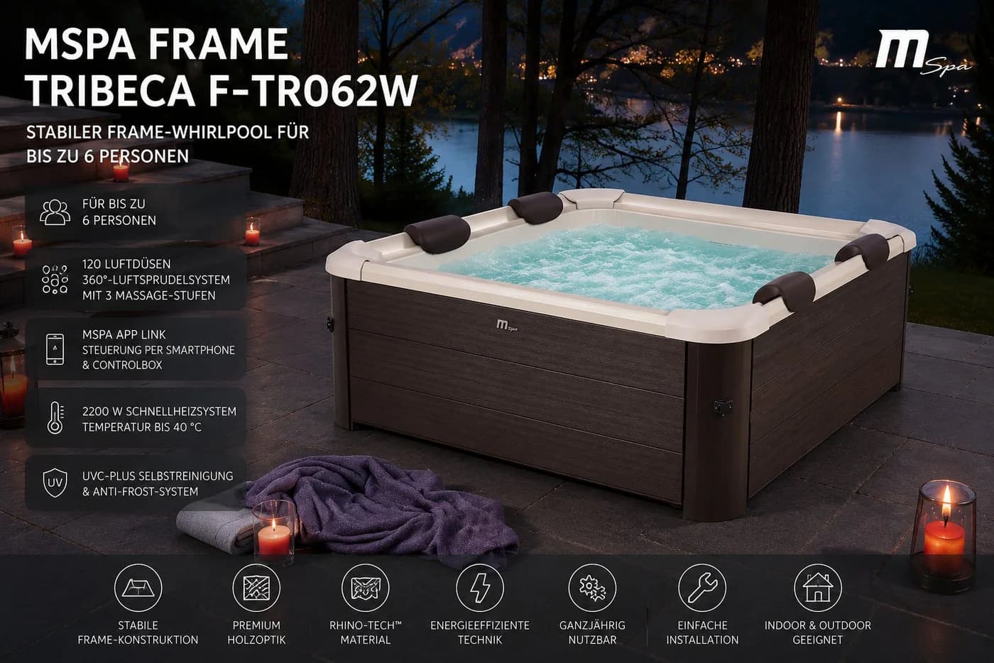 MSpa Whirlpool Frame TRIBECA XXL inkl. MSPA App, UVC, WiFi Holz-Optik - Bild 3