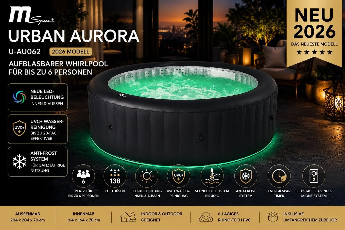 mSpa Whirlpool AURORA U-AU062 Selbstaufblasend mit LED & UVC - Bild 2