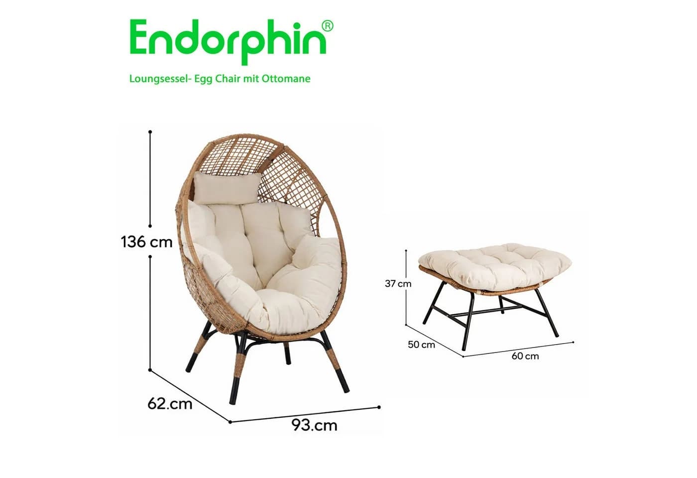 Endorphin Loungesessel Egg Chair mit Ottomane Natur