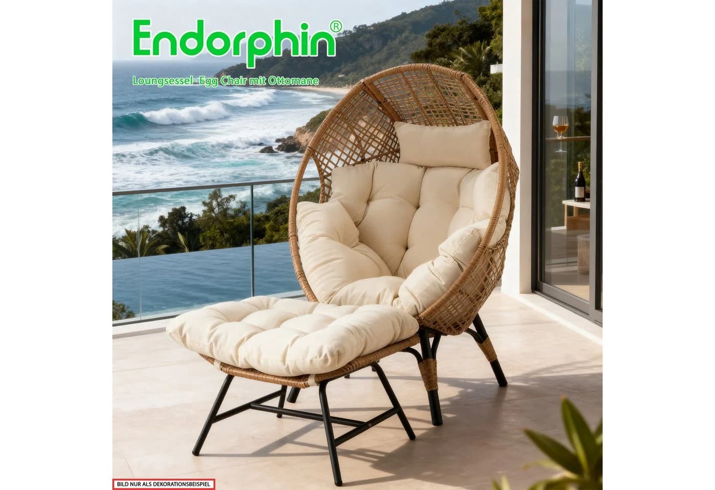Endorphin Loungesessel Egg Chair mit Ottomane Natur - Bild 4