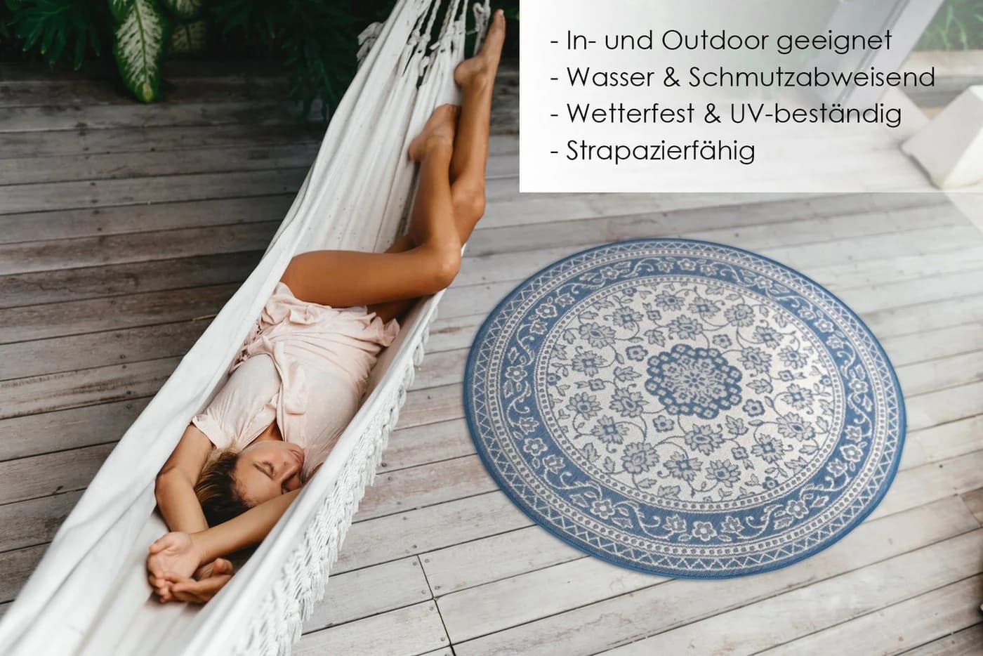 DomDeco In- & Outdoor Teppich Rund Finn Blau 120cm
