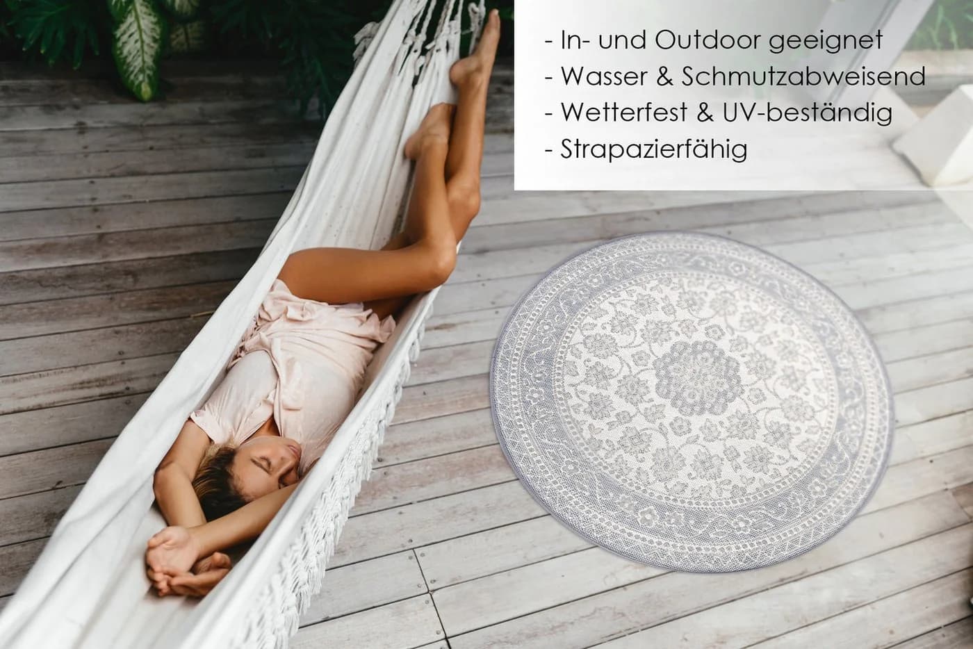 DomDeco Teppich Finn Grau Rund 120cm In- & Outdoor