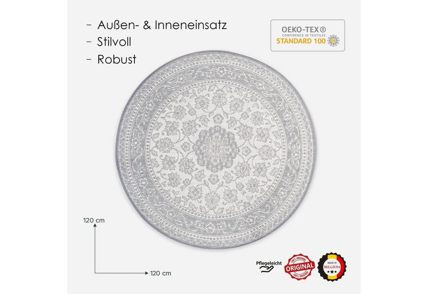 DomDeco Teppich Finn Grau Rund 120cm In- & Outdoor - Bild 5