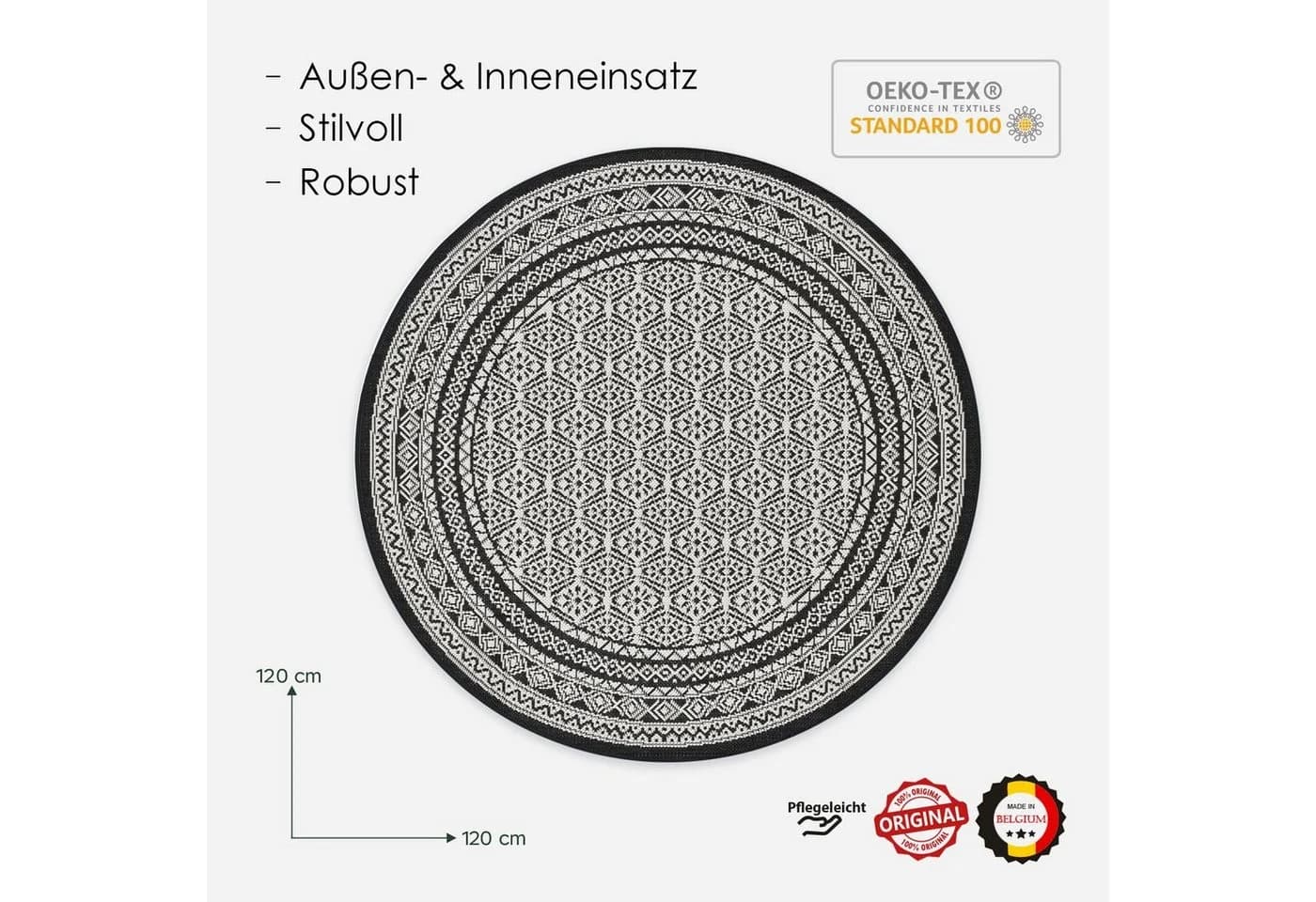 DomDeco Outdoorteppich FINN - Y Schwarz Rund