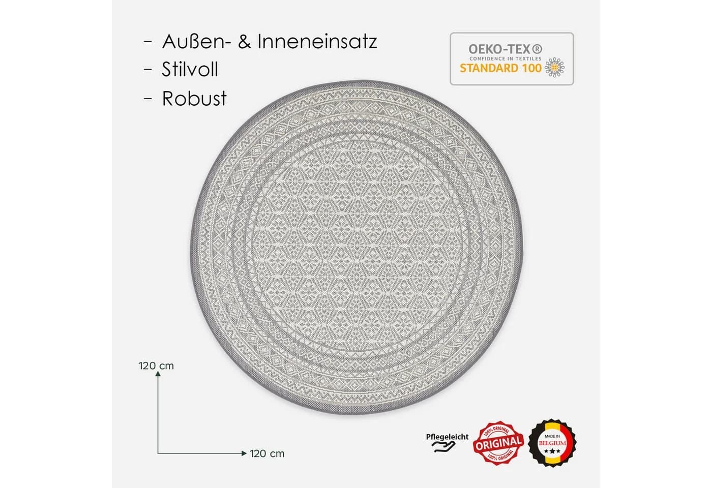 DomDeco Outdoorteppich FINN - Y Rund Grau