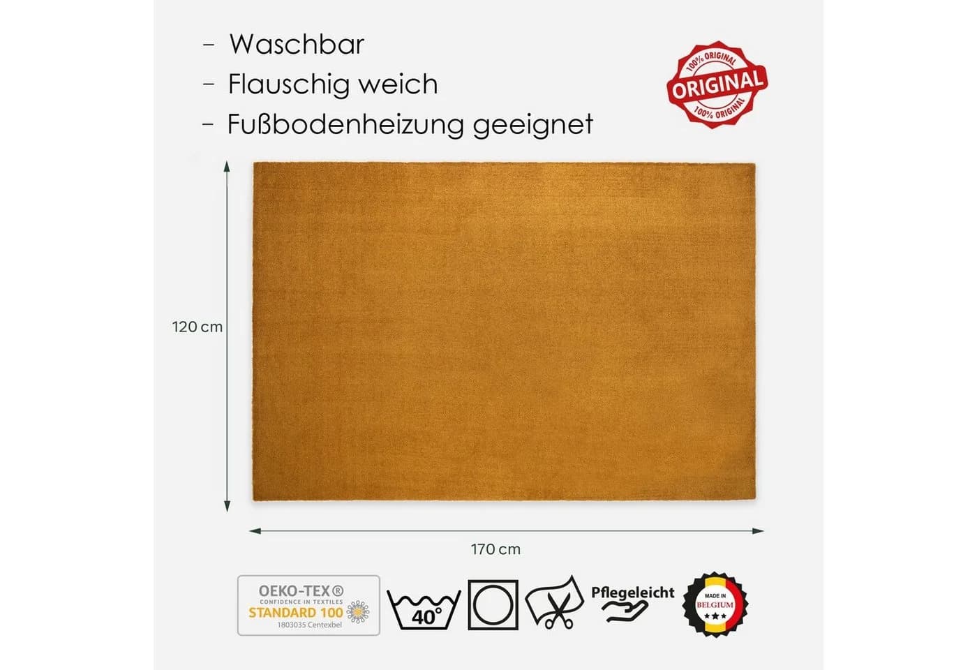 DomDeco FEEL Waschbarer Teppich Gold Kurzflor