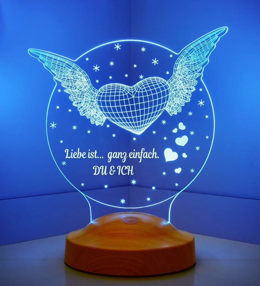 Geschenkelampe Nachttischlampe Fliegendes Herz 3D mehrfarbige Nachtlicht