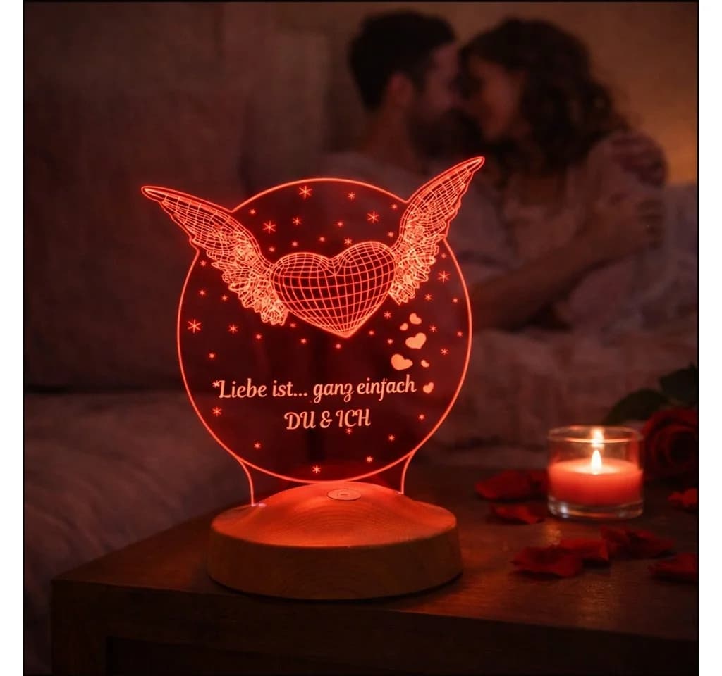 Geschenkelampe Nachttischlampe Fliegendes Herz 3D mehrfarbige Nachtlicht - Bild 3