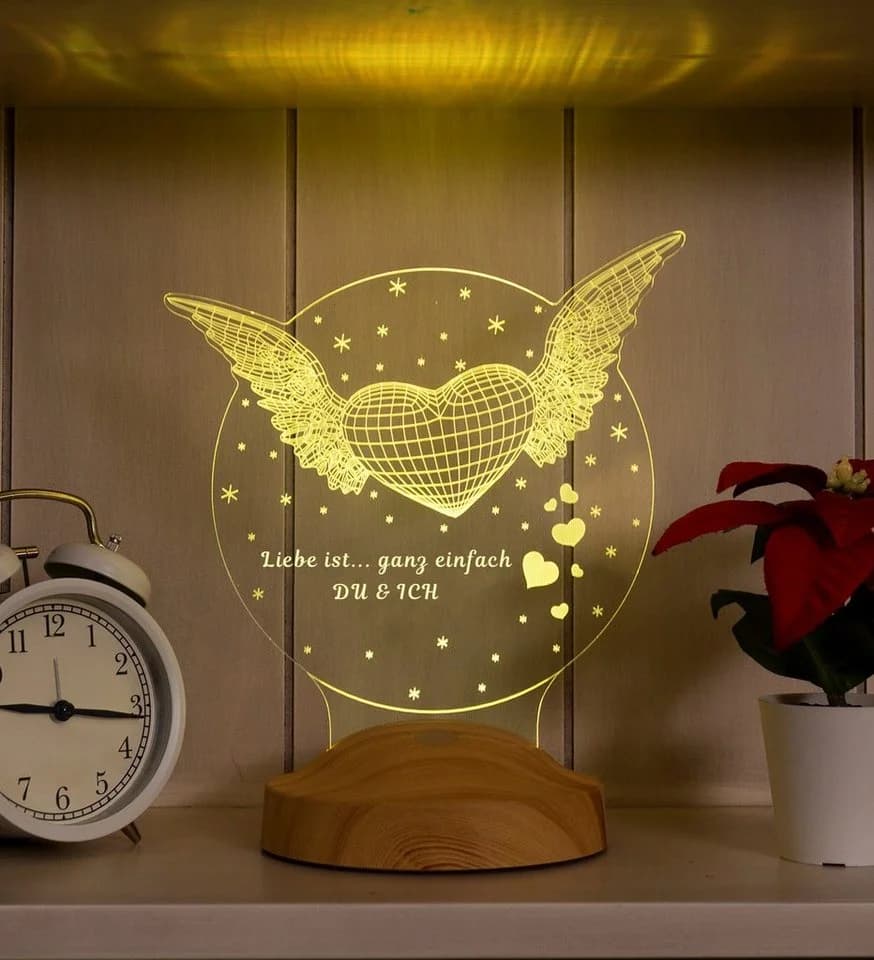 Geschenkelampe Nachttischlampe Fliegendes Herz 3D mehrfarbige Nachtlicht - Bild 4
