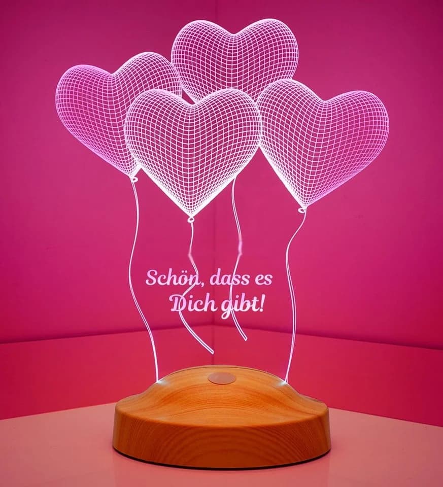 Geschenkelampe LED Nachttischlampe Vier Herzen 3D 7 Farben - Bild 4