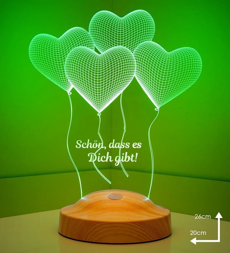 Geschenkelampe LED Nachttischlampe Vier Herzen 3D 7 Farben - Bild 5