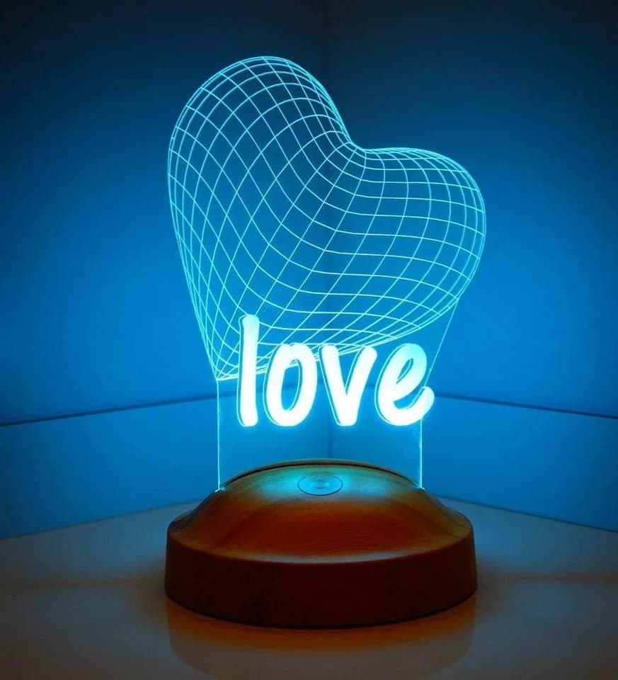 Geschenkelampe LED Nachttischlampe Herz Liebe Gravur mehrfarbig 3D Nachtlicht
