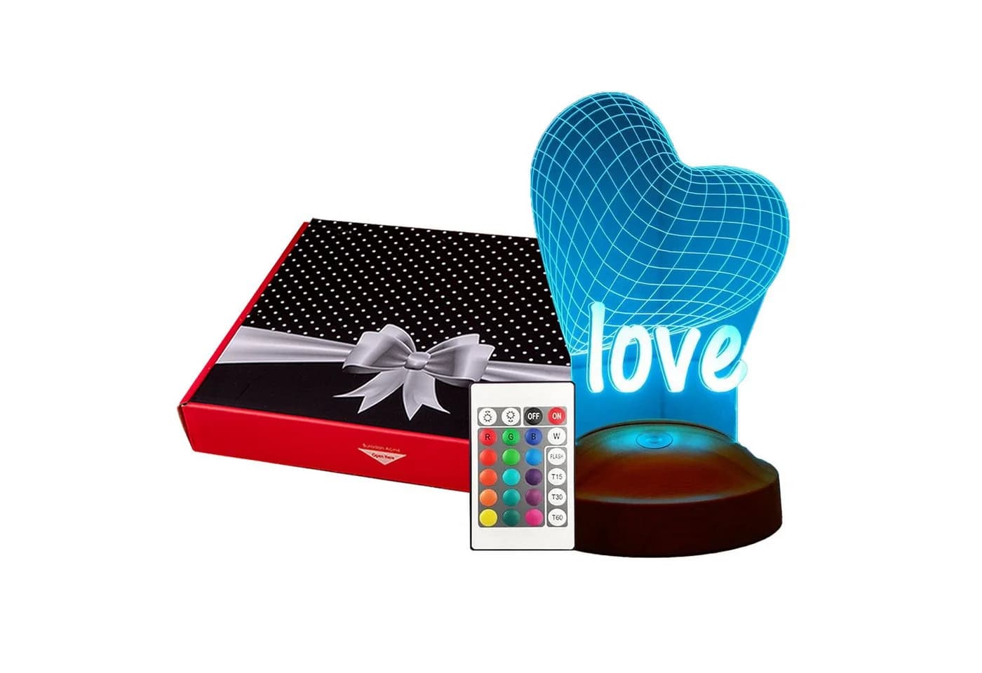 Geschenkelampe LED Nachttischlampe Herz Liebe Gravur mehrfarbig 3D Nachtlicht - Bild 2