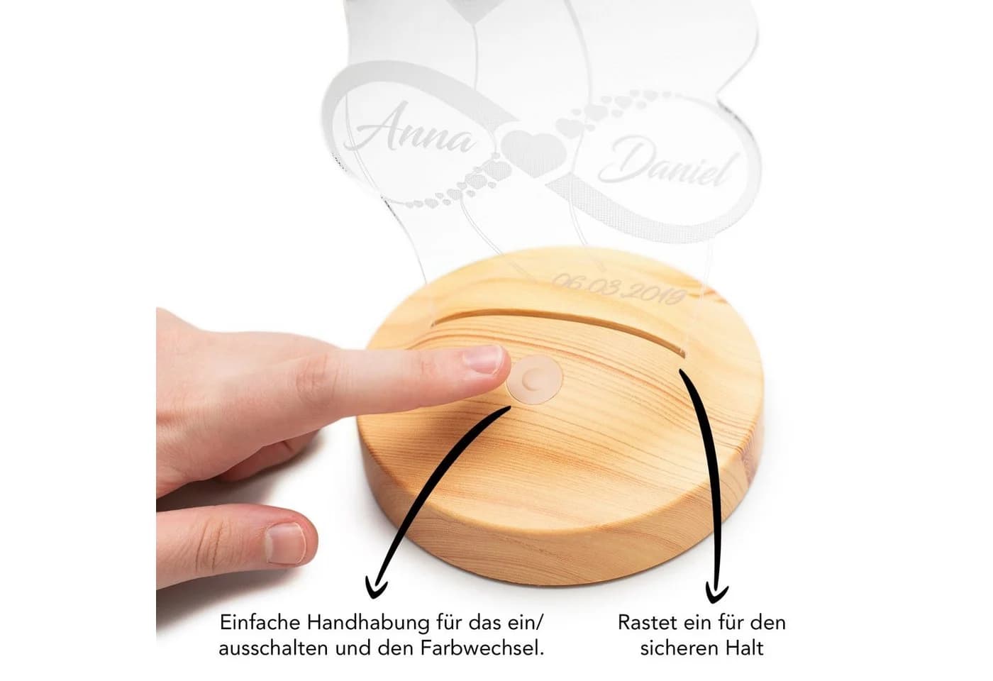 Geschenkelampe LED Nachttischlampe Herz Liebe Gravur mehrfarbig 3D Nachtlicht - Bild 5