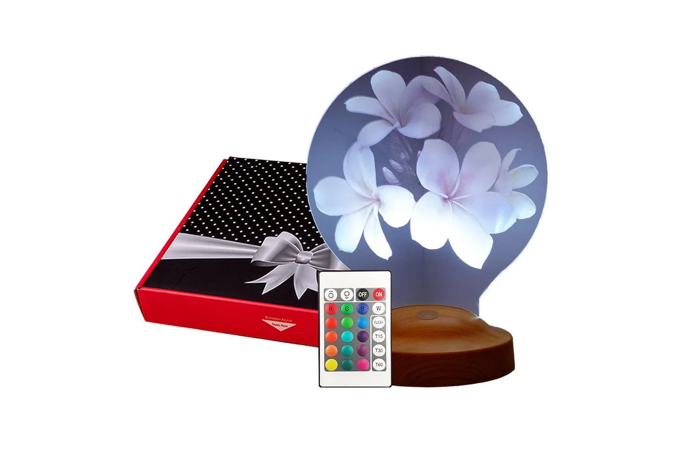 Geschenkelampe LED Nachttischlampe Plumeria Blumen 3D mehrfarbig - Bild 2