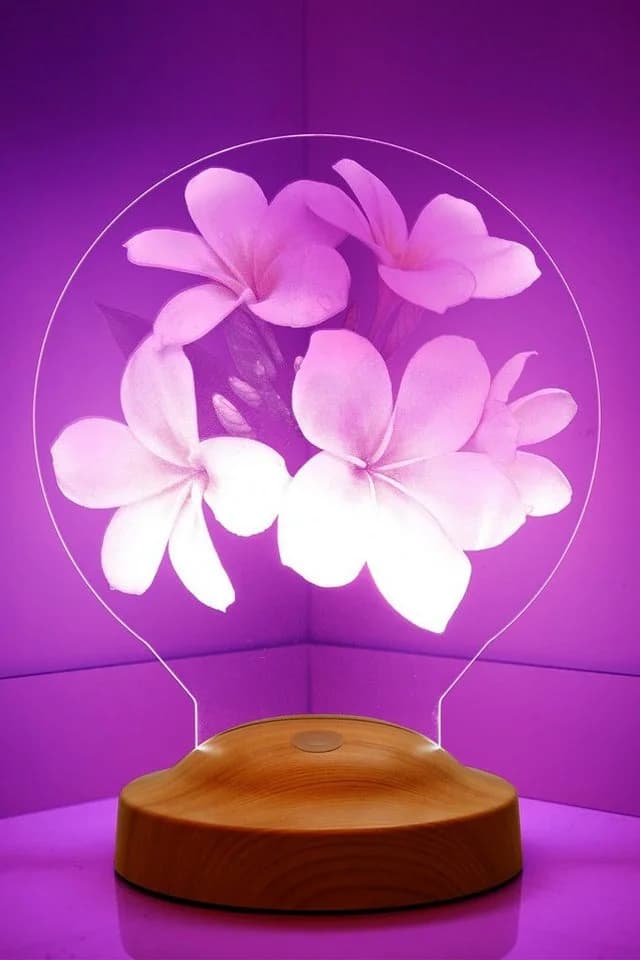 Geschenkelampe LED Nachttischlampe Plumeria Blumen 3D mehrfarbig - Bild 3