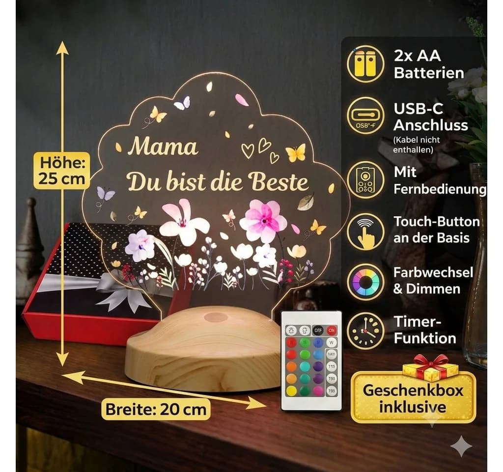 Geschenkelampe LED Nachtlicht mit 16 Farben und Timer - Bild 4