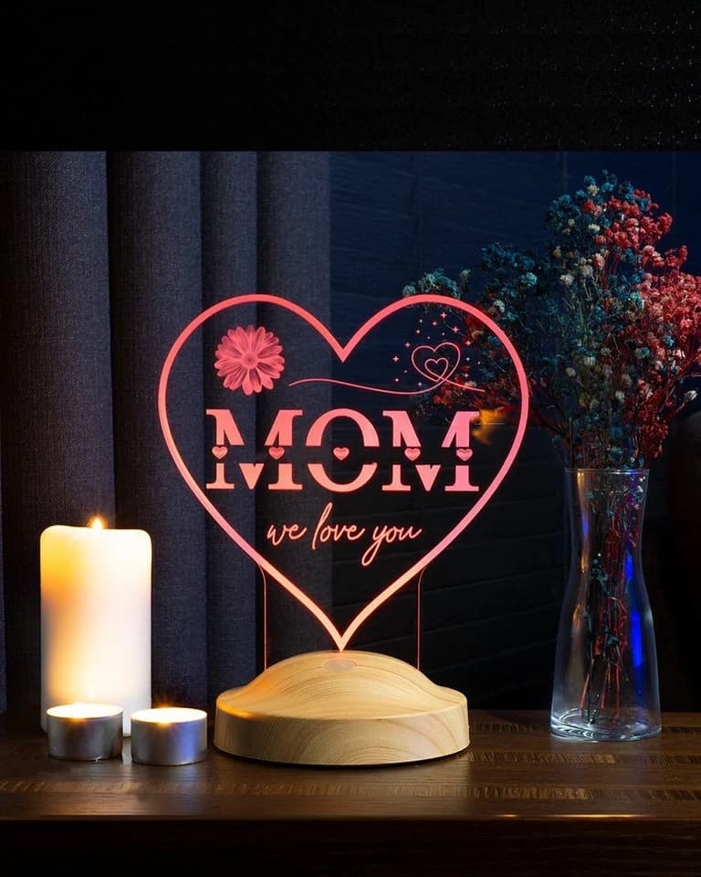 Geschenkelampe LED Nachttischlampe MOM Herz Bunt Holzoptik - Bild 4