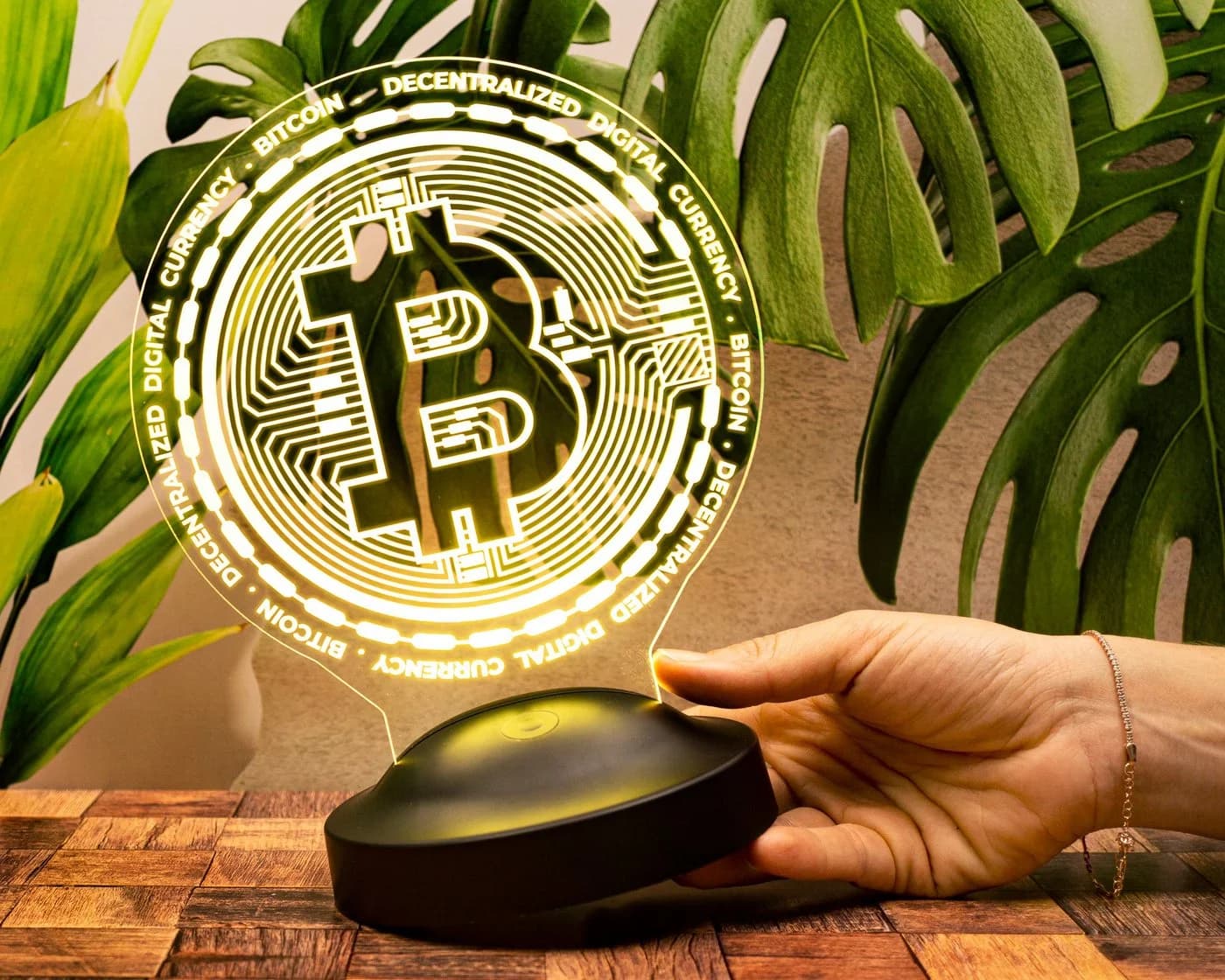 Geschenkelampe LED Nachttischlampe Bitcoin 3D Gravur 7 Farben