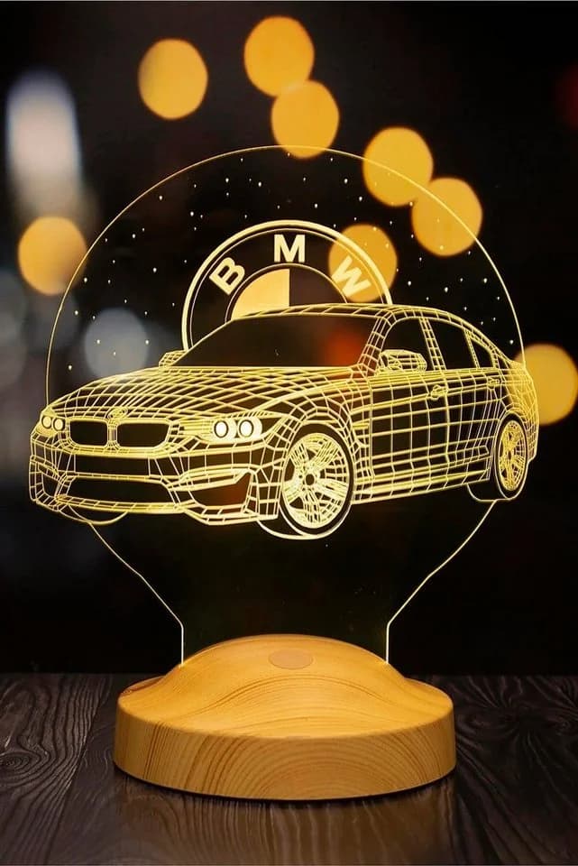 Geschenkelampe LED Nachttischlampe 3D Nachtlicht mit Gravur BMW