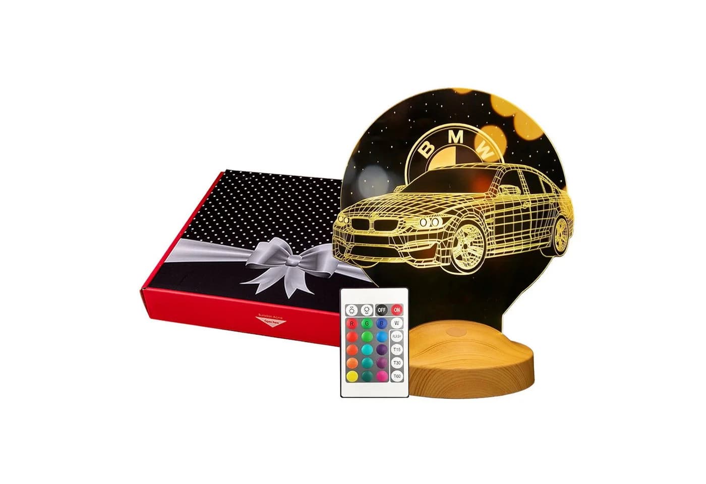 Geschenkelampe LED Nachttischlampe 3D Nachtlicht mit Gravur BMW - Bild 2