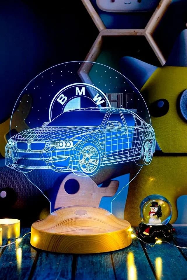 Geschenkelampe LED Nachttischlampe 3D Nachtlicht mit Gravur BMW - Bild 3