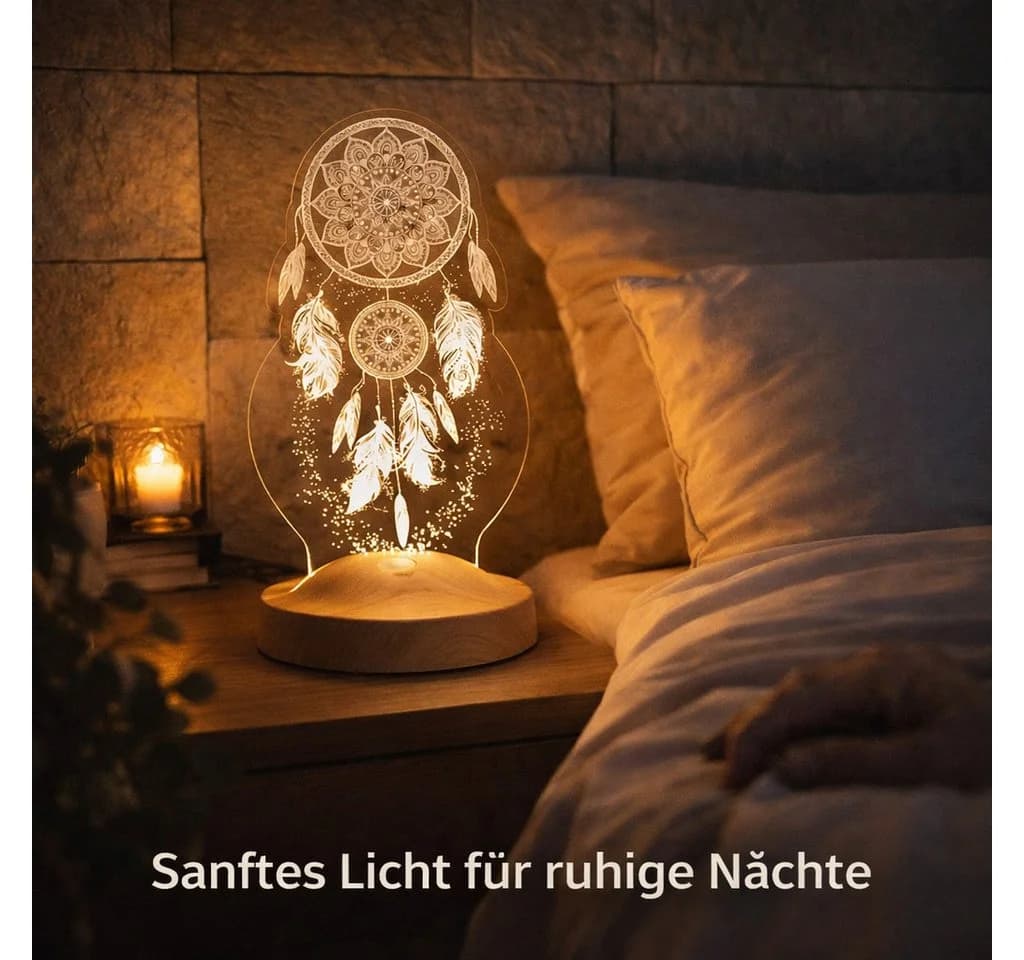 Geschenkelampe LED Nachttischlampe Traumfänger Dreamcatcher 3D UV Druck Nachtlicht