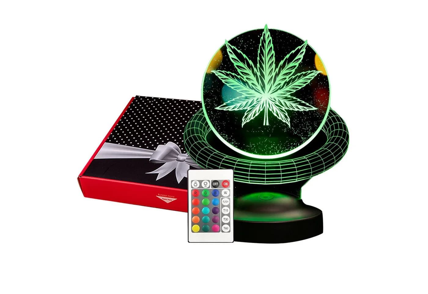 Geschenkelampe LED 3D Cannabis Baum 7 Farben Holzoptik - Bild 2