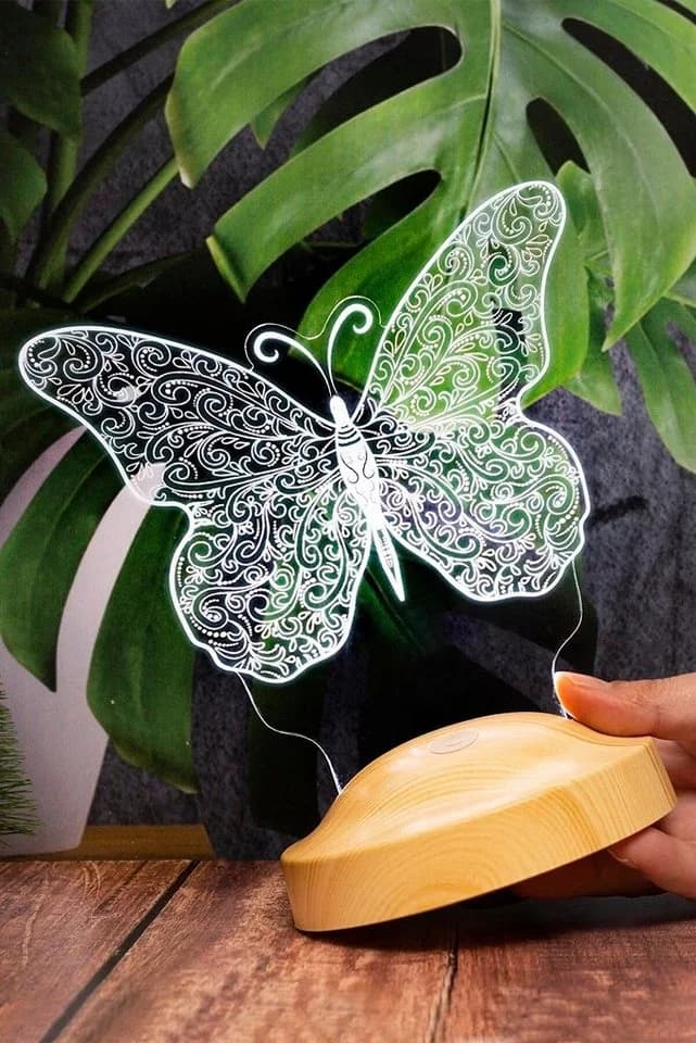 Geschenkelampe LED Nachttischlampe Schmetterling Butterfly 3D Gravur Nachtlicht