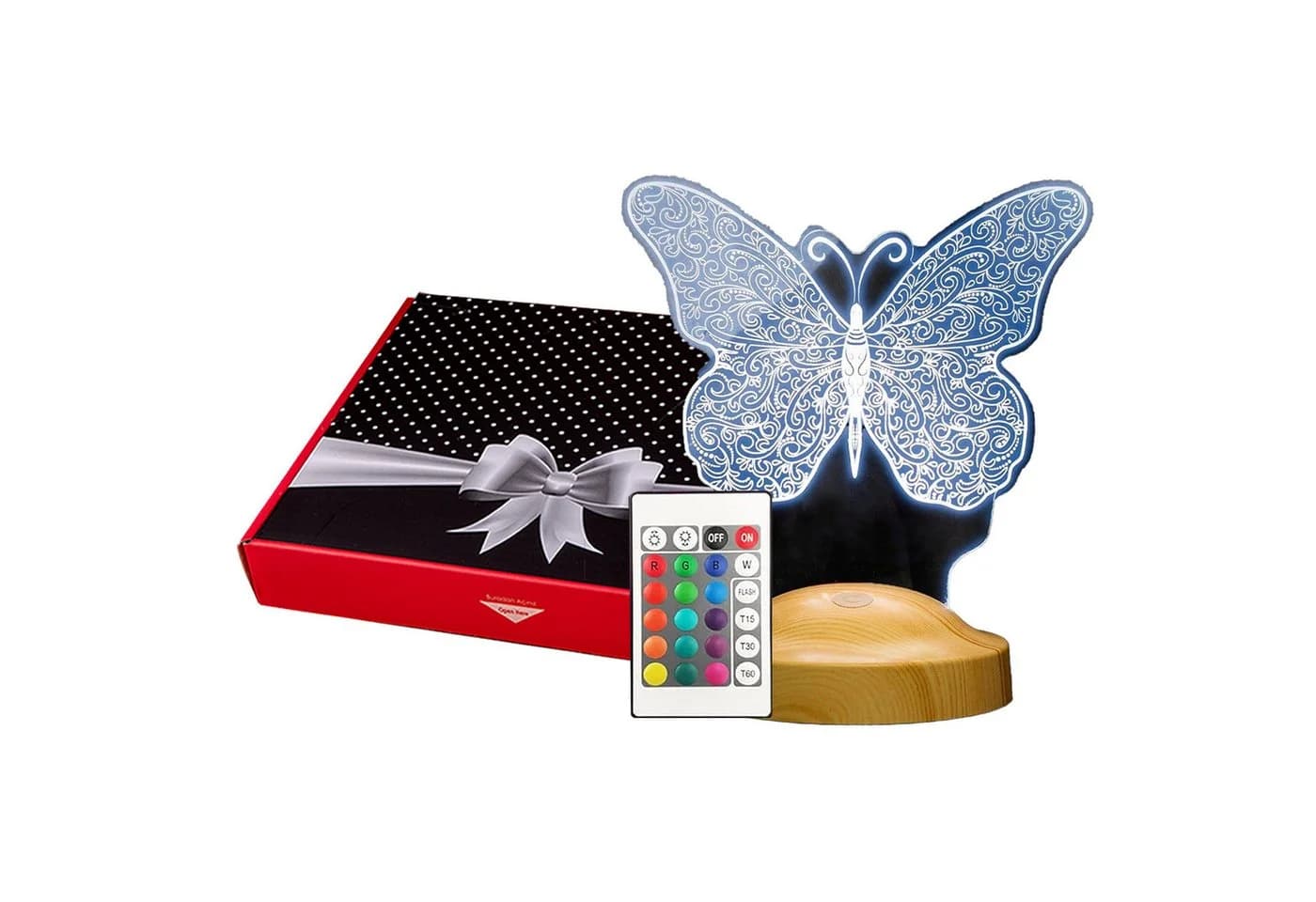 Geschenkelampe LED Nachttischlampe Schmetterling Butterfly 3D Gravur Nachtlicht - Bild 2