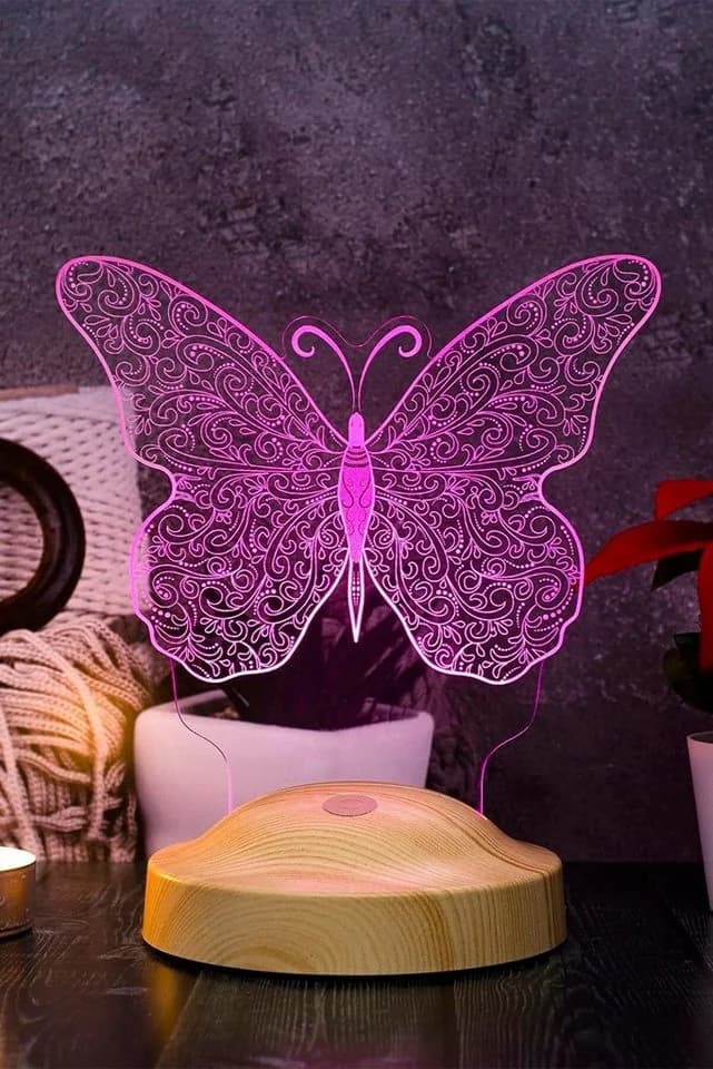 Geschenkelampe LED Nachttischlampe Schmetterling Butterfly 3D Gravur Nachtlicht - Bild 4