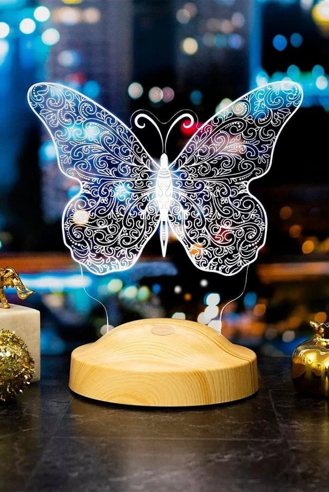 Geschenkelampe LED Nachttischlampe Schmetterling Butterfly 3D Gravur Nachtlicht - Bild 5