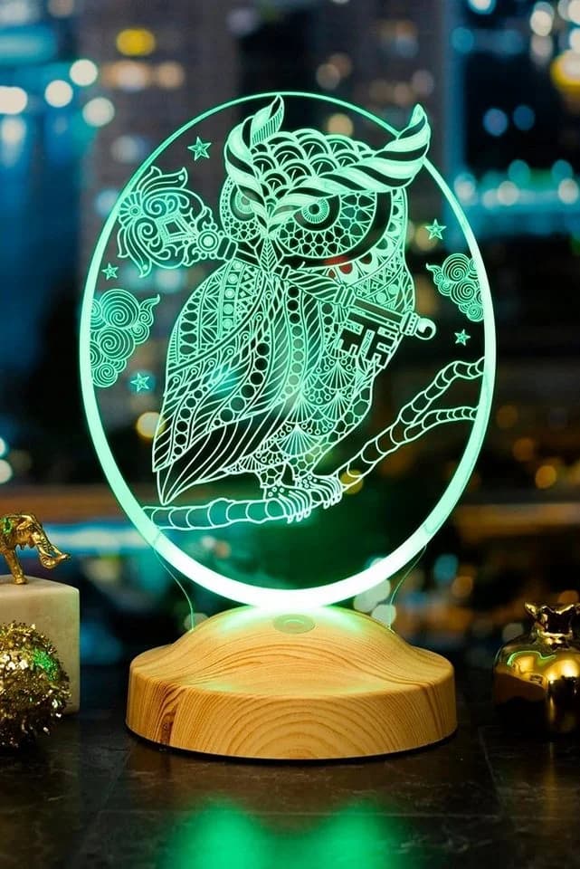 Geschenkelampe LED Nachttischlampe Eule Tier 3D Nachtlicht mit Gravierung
