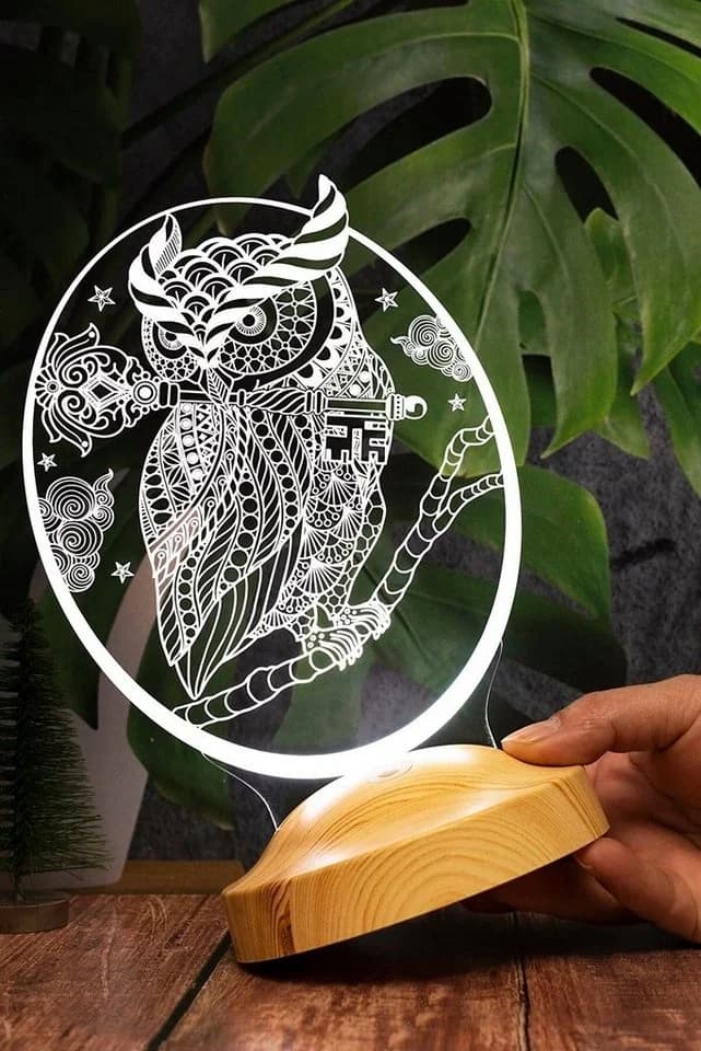 Geschenkelampe LED Nachttischlampe Eule Tier 3D Nachtlicht mit Gravierung - Bild 3