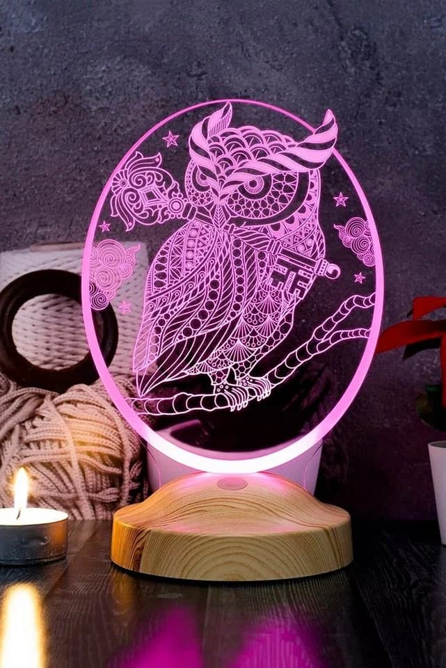 Geschenkelampe LED Nachttischlampe Eule Tier 3D Nachtlicht mit Gravierung - Bild 4