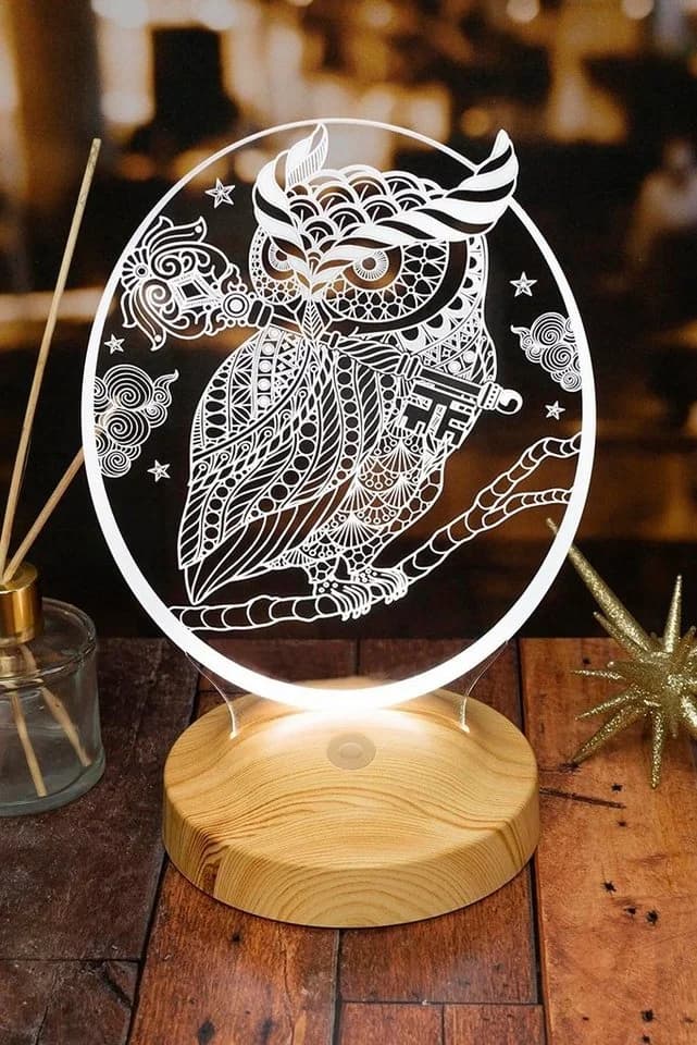Geschenkelampe LED Nachttischlampe Eule Tier 3D Nachtlicht mit Gravierung - Bild 5